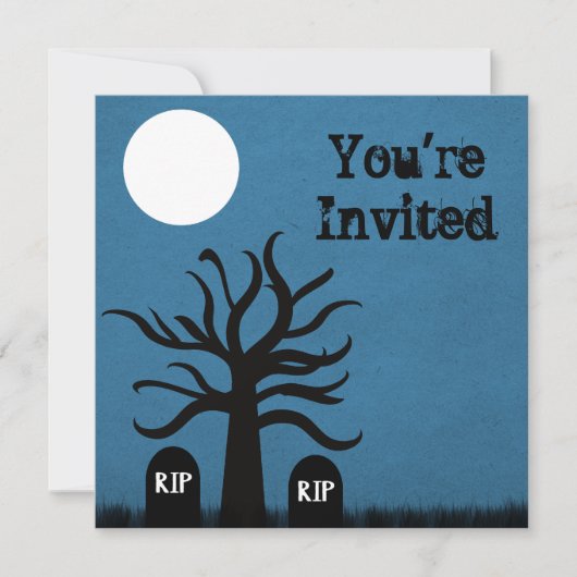 Scary Graveyard Halloween Invite, Donkerblauw Kaart (Voorkant)