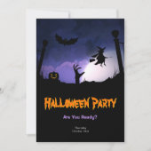Scary Graveyard - Pumpkin Witch Halloween Party Kaart (Voorkant)
