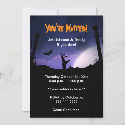 Scary Graveyard - Pumpkin Witch Halloween Party Kaart (Achterkant)