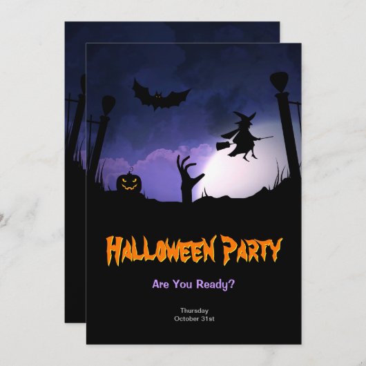 Scary Graveyard - Pumpkin Witch Halloween Party Kaart (Voorkant / Achterkant)