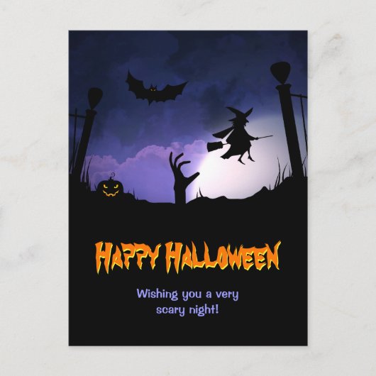 Scary Graveyard - Pumpkin Witch Happy Halloween Briefkaart (Voorkant)