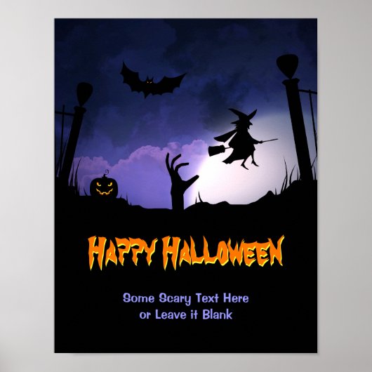Scary Graveyard - Pumpkin Witch Happy Halloween Poster (Voorkant)