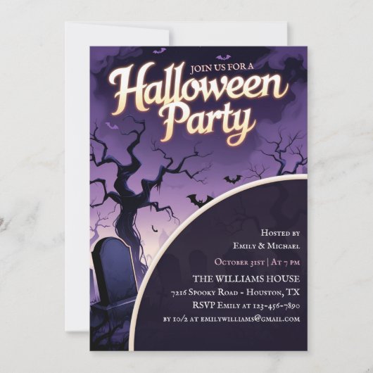 Scary Graveyard Spooky Halloween Party Kaart (Voorkant)