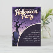 Scary Graveyard Spooky Halloween Party Kaart (Staand voorkant)