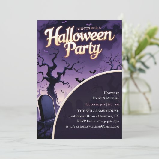 Scary Graveyard Spooky Halloween Party Kaart (Staand voorkant)