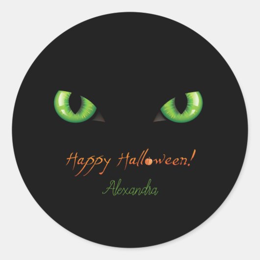 Scary Green Eyes Happy Halloween Ronde Sticker (Voorkant)