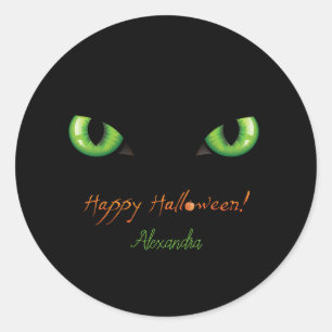 Scary Green Eyes Happy Halloween Ronde Sticker