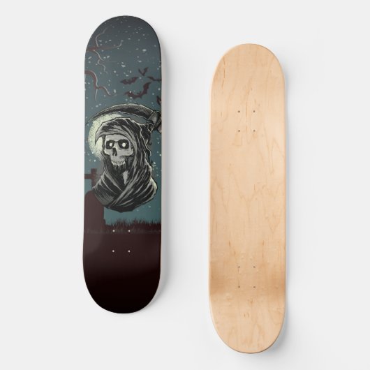 Scary Grim Reaper Full Moon Graveyard Persoonlijk Skateboard (Voorkant)