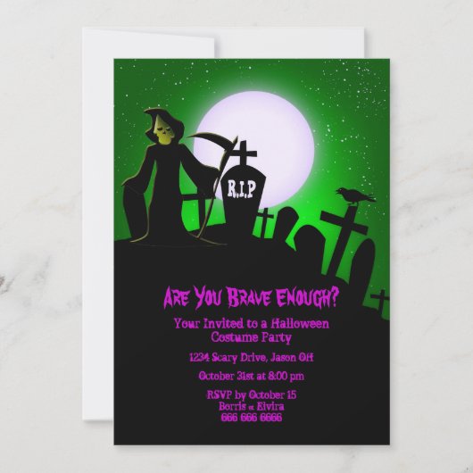 Scary Grim Reaper Halloween Party Invitation Kaart (Voorkant)