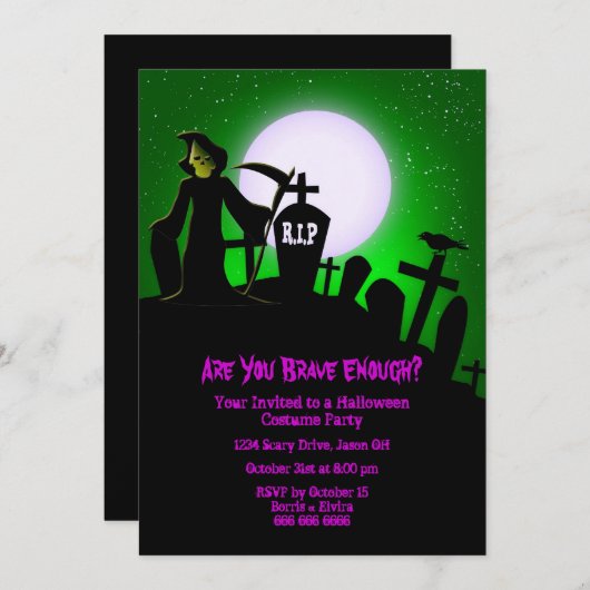 Scary Grim Reaper Halloween Party Invitation Kaart (Voorkant / Achterkant)