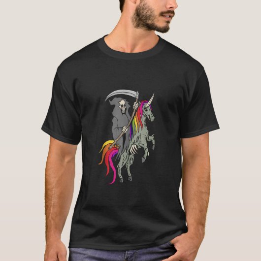 Scary Grim Reaper Skeleton Death Riding Unicorn T T-shirt (Voorkant)