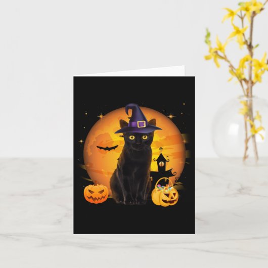  Scary Halloween Black Cat Costume Witch Ha Kaart (Gele Bloem)