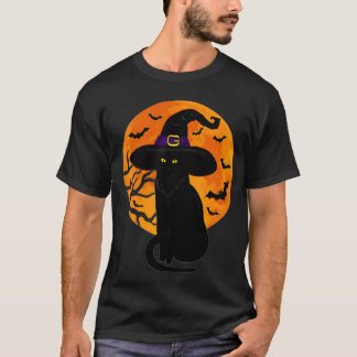 Scary Halloween Black Cat Costume Witch Ha T-shirt