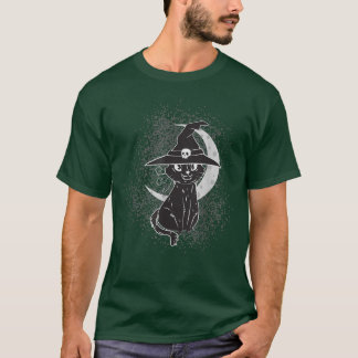 Scary Halloween Black Cat Costume Witch Ha T-shirt