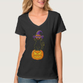 Scary Halloween Black Cat Costume Witch Hat & Moon T-shirt (Voorkant)