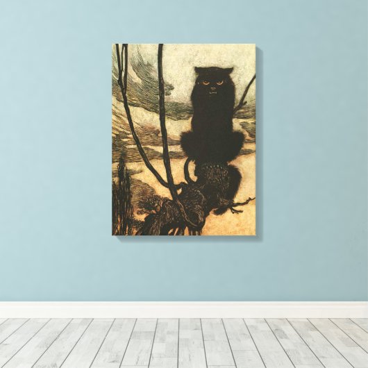 Scary Halloween Black Cat  Rackham Canvas Afdruk (Insitu (Houten vloer))