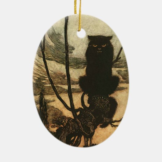 Scary Halloween Black Cat  Rackham Keramisch Ornament (Achterkant)