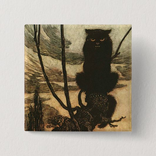 Scary Halloween Black Cat  Rackham Vierkante Button 5,1 Cm (Voorkant)