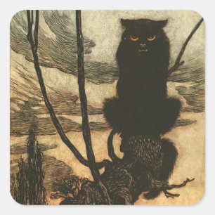 Scary Halloween Black Cat Rackham Vierkante Sticker