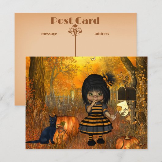 Scary Halloween Briefkaart met Little Girl (Voorkant / Achterkant)