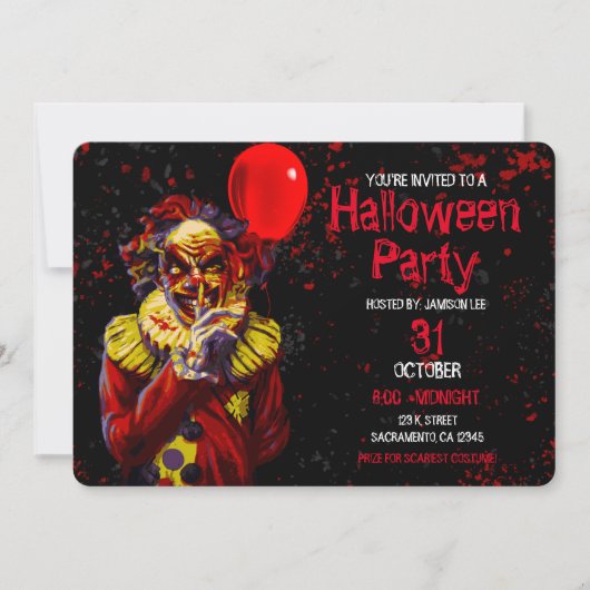 Scary Halloween Clown Costume Party Kaart (Voorkant)