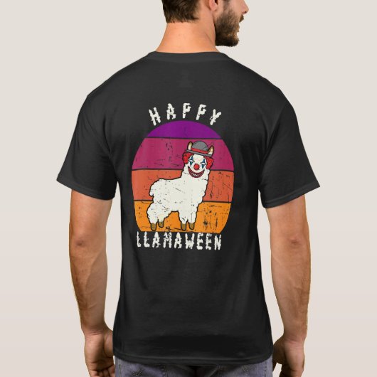 Scary Halloween Clown Llama Pun Happy Llamaween T-shirt (Achterkant)
