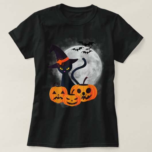  Scary Halloween Costume Black Cat Witch Ha T-shirt (Design voorkant)