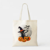  Scary Halloween Costume Black Cat Witch Ha Tote Bag (Achterkant)