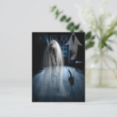 Scary Halloween Ghost en Black Cat Briefkaart (Staand voorkant)