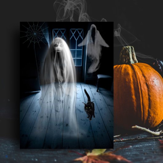 Scary Halloween Ghost en Black Cat Briefkaart