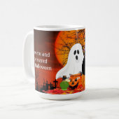 Scary Halloween Ghost en Black Cat Koffiemok (Voorkant links)