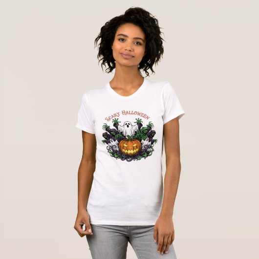 Scary Halloween Ghost & Reaper Tee T-shirt (Voorkant volledig)