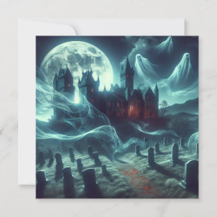 Scary Halloween Haunted Castle Cemetery Feestdagenkaart