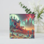 Scary Halloween Haunted Castle Graveyard Feestdagenkaart (Staand voorkant)