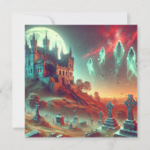Scary Halloween Haunted Castle Graveyard Feestdagenkaart (Voorkant)