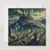 Scary Halloween Haunted Castle Graveyard Feestdagenkaart (Voorkant)