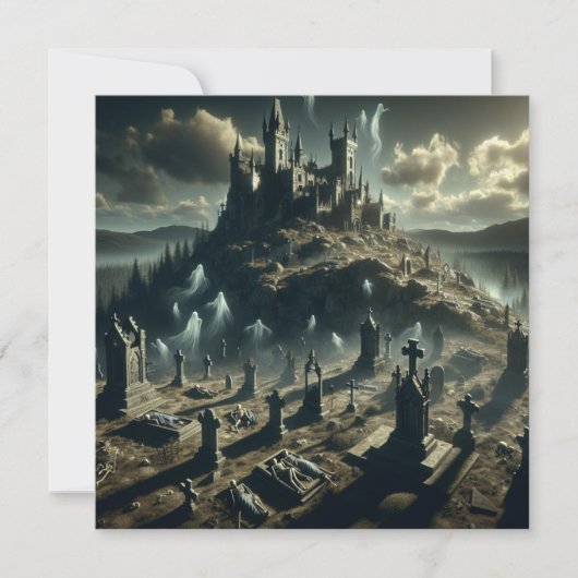 Scary Halloween Haunted Castle Graveyard Feestdagenkaart (Voorkant)