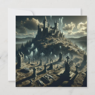 Scary Halloween Haunted Castle Graveyard Feestdagenkaart