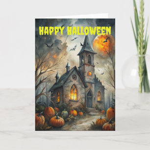 Scary Halloween Haunted House Feestdagen Kaart
