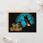 Scary Halloween Haunted house met boom Kaart (Voorkant / Achterkant in situ)