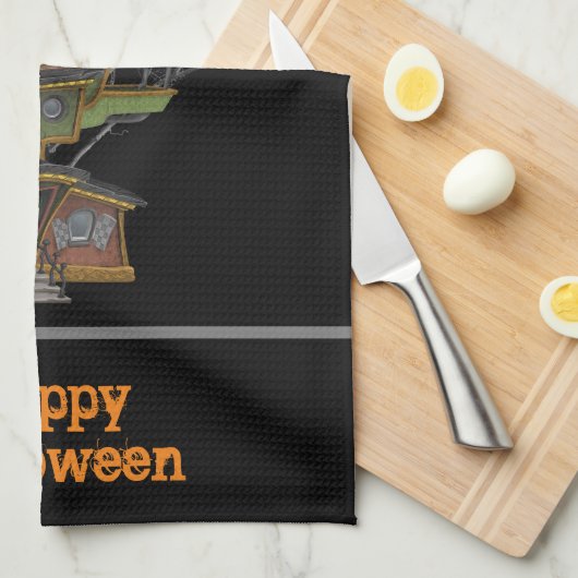 Scary Halloween Haunted House met Ghost Theedoek (Quarter Fold)