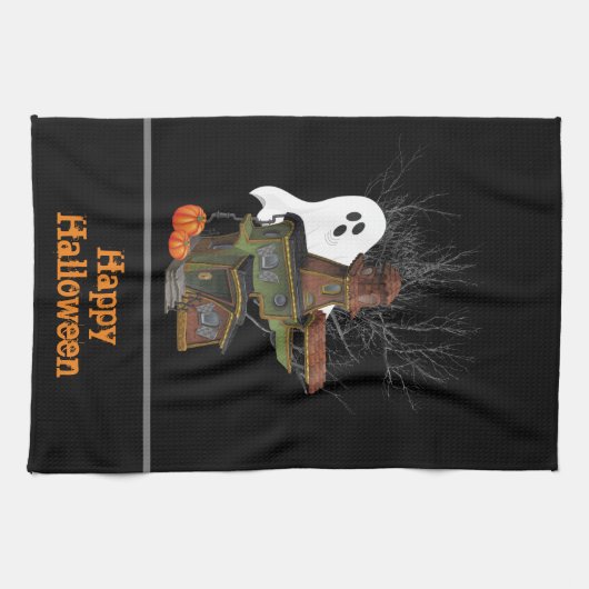 Scary Halloween Haunted House met Ghost Theedoek (Horizontaal)