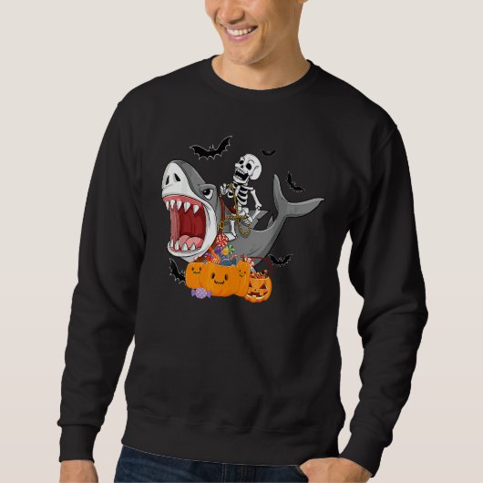 Scary Halloween Jackolantern Skeleton Shark Costum Trui (Voorkant)