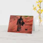 Scary Halloween Kaart met Grim Reaper (Gele Bloem)