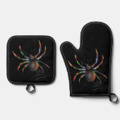 Scary Halloween Metallic Spider en Web Pickleball Ovenwant & Pannenlap Set (Voorkant)