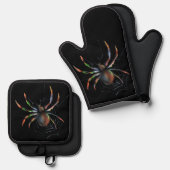 Scary Halloween Metallic Spider en Web Pickleball Ovenwant & Pannenlap Set (Voorkant / Achterkant)