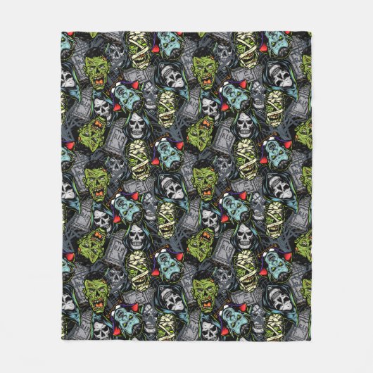 Scary Halloween Monsters Zombies Vampires Mummies Fleece Deken (Voorkant)