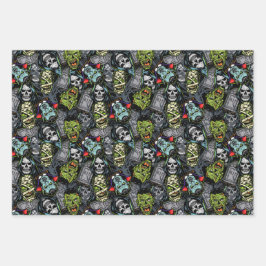 Scary Halloween Monsters Zombies Vampires Mummies Inpakpapier Vel