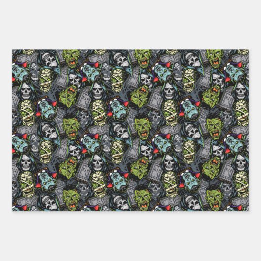 Scary Halloween Monsters Zombies Vampires Mummies Inpakpapier Vel (Voorkant)