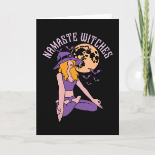 Scary Halloween Namaste Witches, Yoga Witch Kaart
